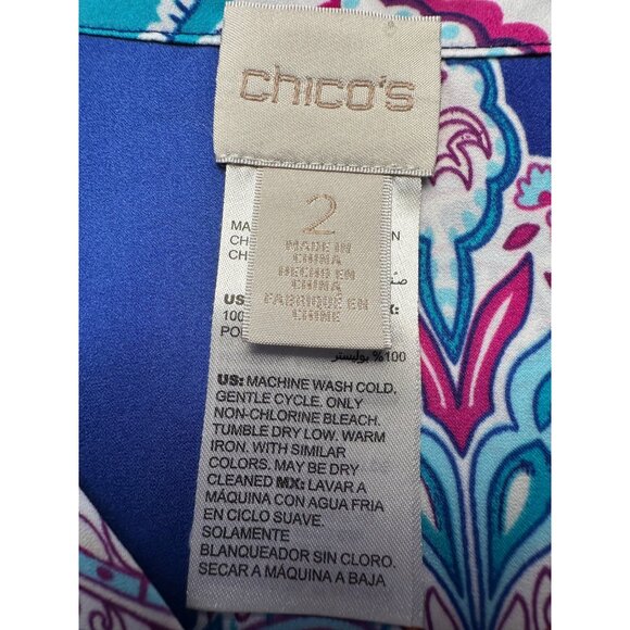 Chicos Boho Peasant Blouse Top Chicos 2/L/12 Paisley Chic Cap Sleeve Side Cinch - Picture 3 of 10